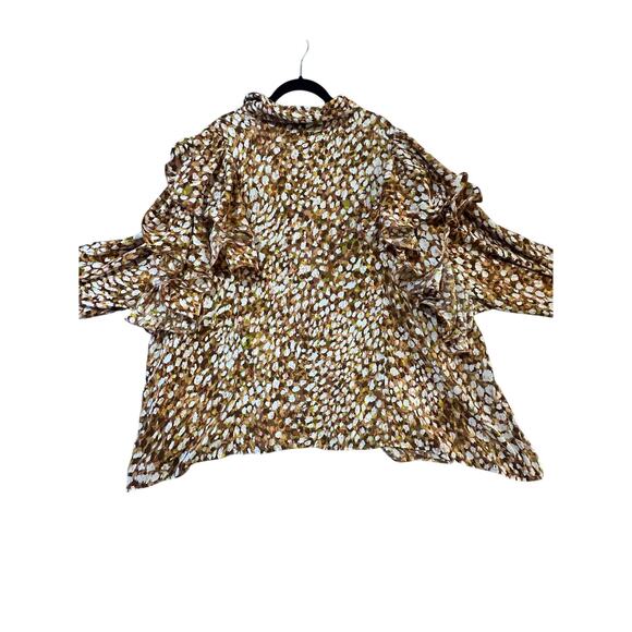 Ashley Stewart Women’s Ruffle Sleeve Blouse Top Size 36 – Brown Multi Floral - Picture 7 of 10